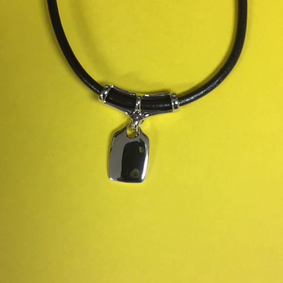 Black cord necklace with silver clasp and charm - Picture 5 of 5